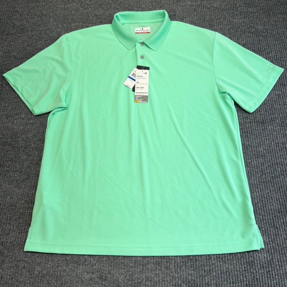 Grand Slam Golf Polo Men Green Performance Shirt Moisture Wicking Stretch NWT XL